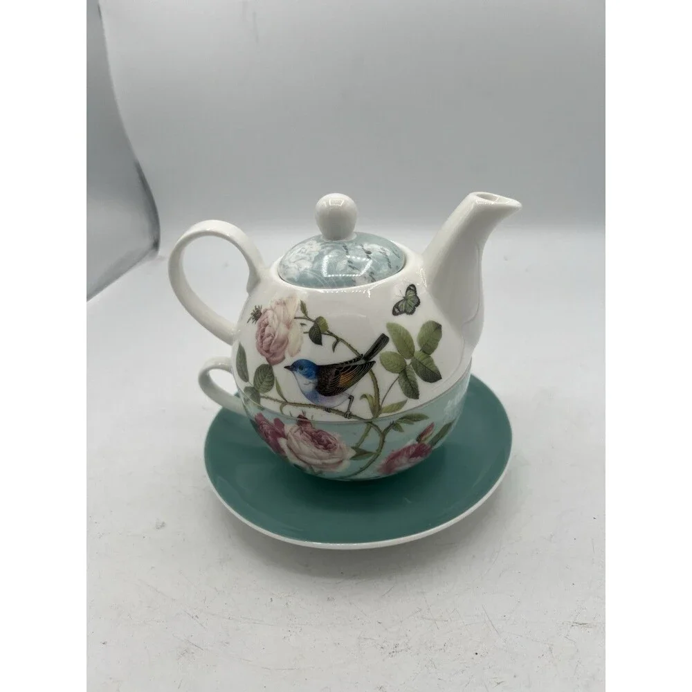 Grace Teaware Robin's Rose Garden Fine Porcelain Tea For One Set